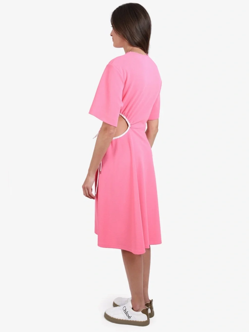 See by Chloé Cut Out Asymmetrical Pink Midi Dress - Picture 7 of 14